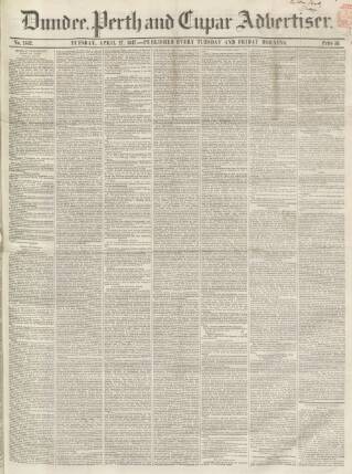 cover page of Dundee, Perth, and Cupar Advertiser published on April 27, 1847