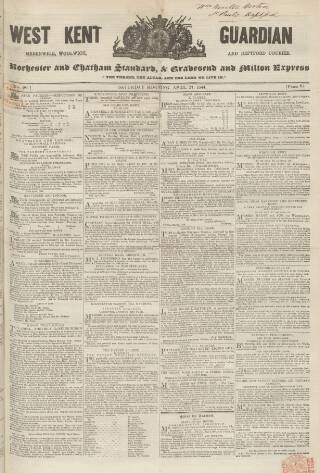 cover page of West Kent Guardian published on April 27, 1844