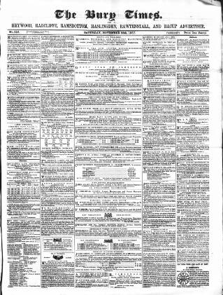 cover page of Bury Times published on November 28, 1857