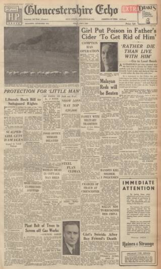 cover page of Gloucestershire Echo published on June 2, 1950