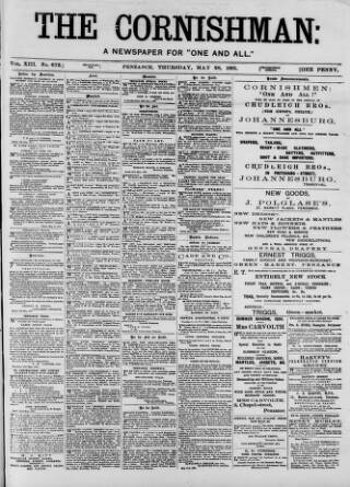 cover page of Cornishman published on May 28, 1891