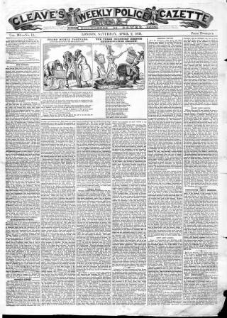 cover page of Cleave's Weekly Police Gazette published on April 2, 1836