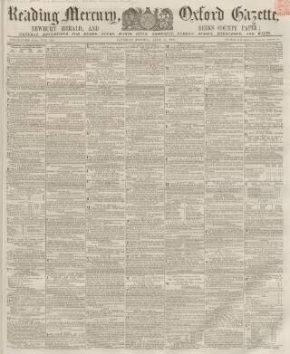 cover page of Reading Mercury published on April 19, 1862