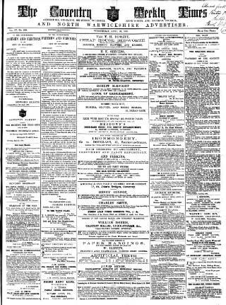 cover page of Coventry Times published on April 20, 1859