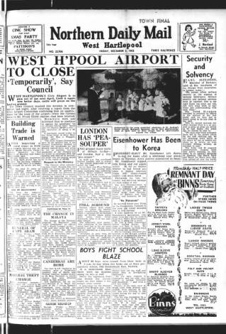 cover page of Hartlepool Northern Daily Mail published on December 5, 1952