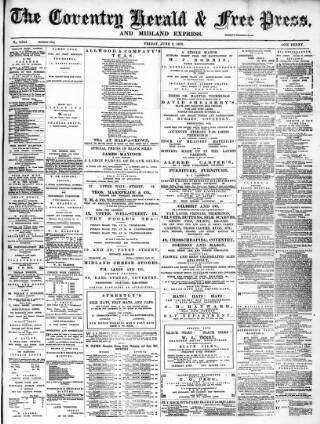 cover page of Coventry Herald published on June 2, 1876