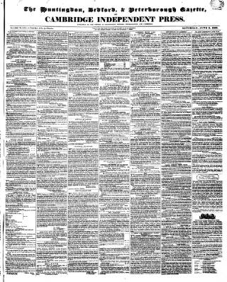 cover page of Huntingdon, Bedford & Peterborough Gazette published on June 2, 1838