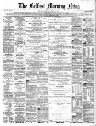 cover page of Belfast Morning News published on April 25, 1861