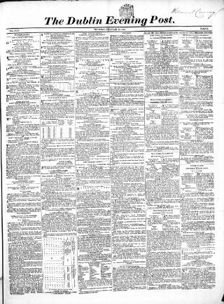 cover page of Dublin Evening Post published on February 21, 1856