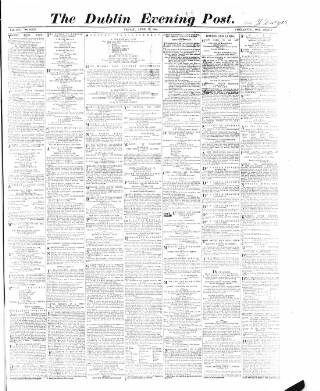 cover page of Dublin Evening Post published on April 27, 1866