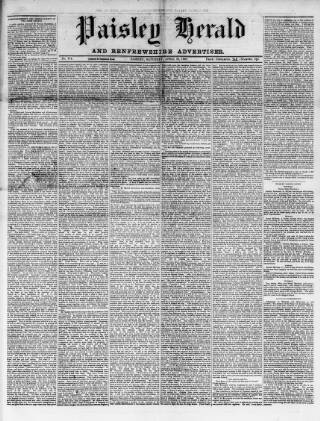 cover page of Paisley Herald and Renfrewshire Advertiser published on April 25, 1868