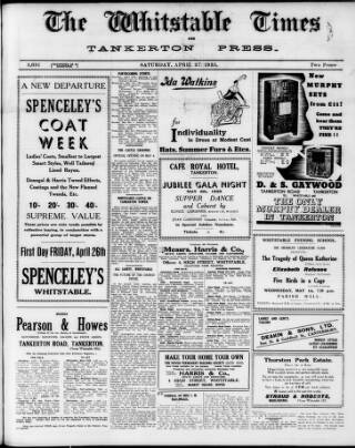 cover page of Whitstable Times and Herne Bay Herald published on April 27, 1935