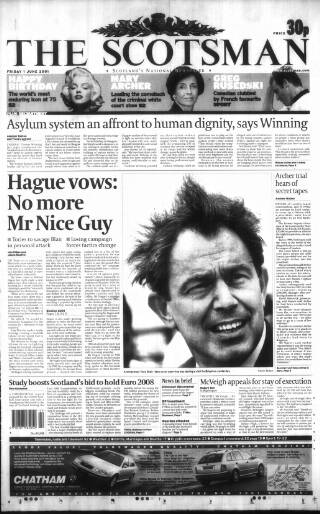 cover page of The Scotsman published on June 1, 2001
