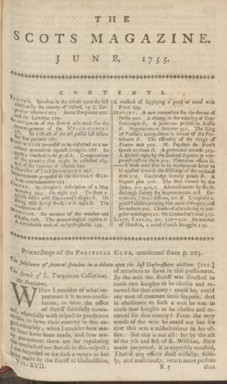 cover page of The Scots Magazine published on June 2, 1755