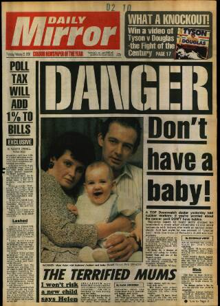 cover page of Daily Mirror published on February 22, 1990