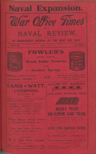 cover page of War Office Times and Naval Review published on April 15, 1912