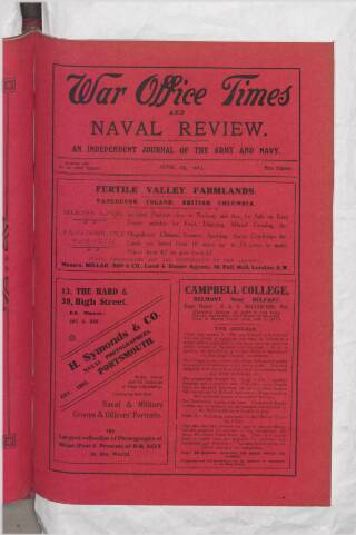 cover page of War Office Times and Naval Review published on June 15, 1913