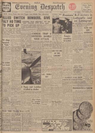 cover page of Evening Despatch published on June 1, 1943