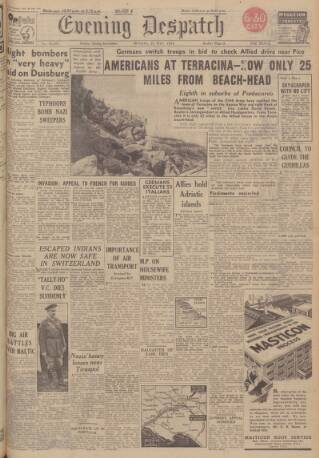 cover page of Evening Despatch published on May 22, 1944