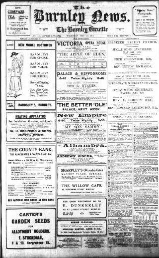 cover page of Burnley News published on May 22, 1918