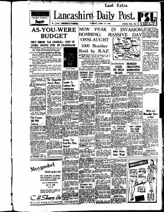 cover page of Lancashire Evening Post published on April 25, 1944