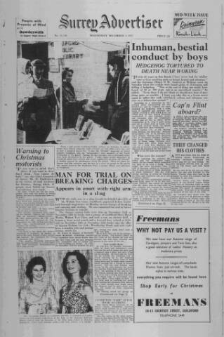 cover page of Surrey Advertiser published on December 4, 1957