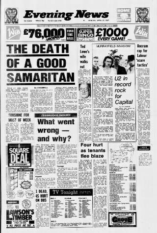 cover page of Edinburgh Evening News published on April 27, 1987
