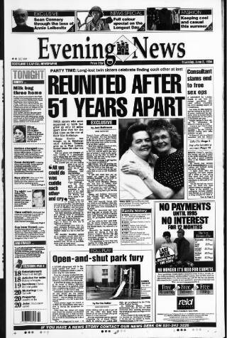 cover page of Edinburgh Evening News published on June 2, 1994