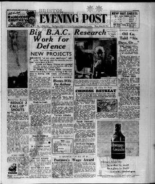 cover page of Bristol Evening Post published on May 24, 1951