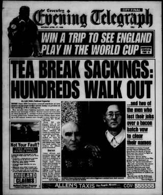 cover page of Coventry Evening Telegraph published on April 27, 1998