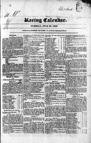 cover page of The Irish Racing Book and Sheet Calendar published on June 28, 1836