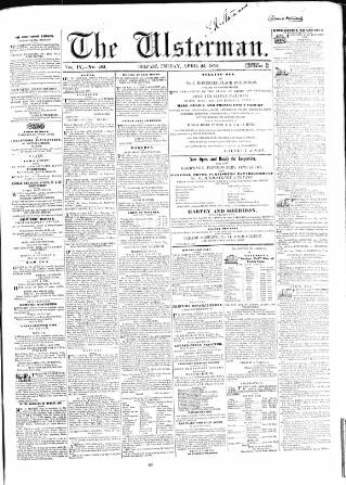cover page of The Ulsterman published on April 25, 1856
