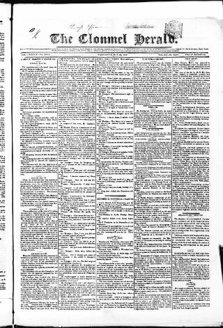 cover page of Clonmel Herald published on May 22, 1839
