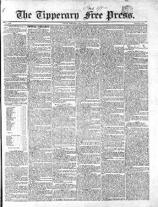 cover page of Tipperary Free Press published on April 19, 1848