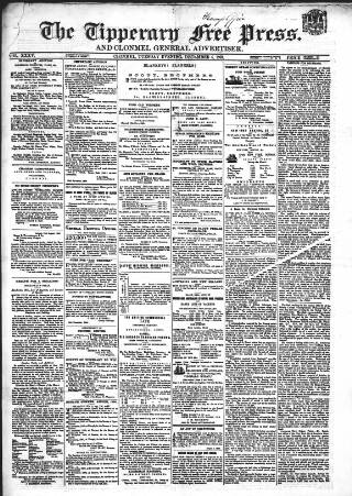 cover page of Tipperary Free Press published on December 4, 1860