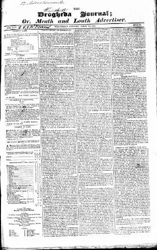 cover page of Drogheda Journal, or Meath & Louth Advertiser published on April 18, 1827