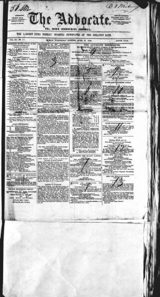 cover page of Advocate published on April 27, 1853