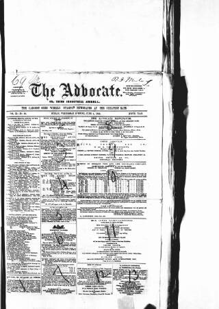 cover page of Advocate published on June 1, 1853