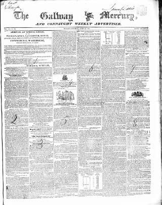 cover page of Galway Mercury, and Connaught Weekly Advertiser published on April 25, 1846