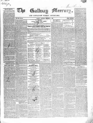 cover page of Galway Mercury, and Connaught Weekly Advertiser published on December 4, 1852