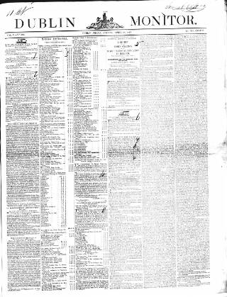 cover page of Dublin Monitor published on April 28, 1843