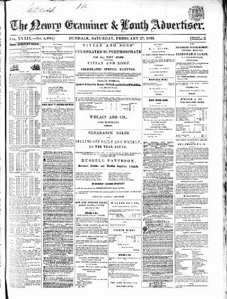 cover page of Newry Examiner and Louth Advertiser published on February 27, 1869