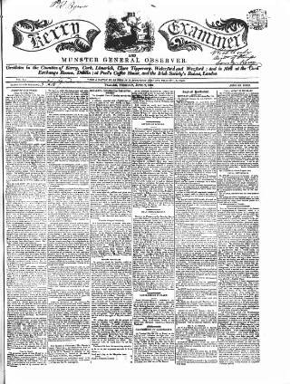 cover page of Kerry Examiner and Munster General Observer published on June 2, 1846