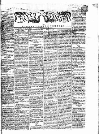 cover page of Kerry Examiner and Munster General Observer published on May 25, 1852