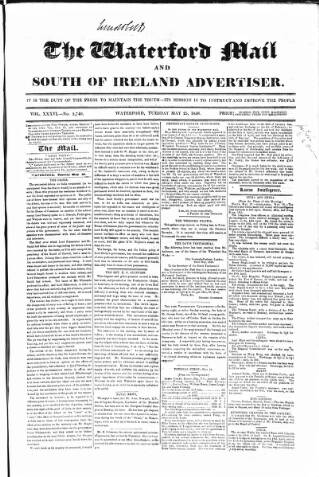cover page of Waterford Mail published on May 25, 1858