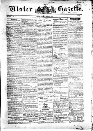 cover page of Ulster Gazette published on April 24, 1852