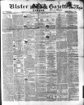 cover page of Ulster Gazette published on April 26, 1856
