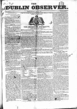 cover page of Dublin Observer published on April 27, 1833