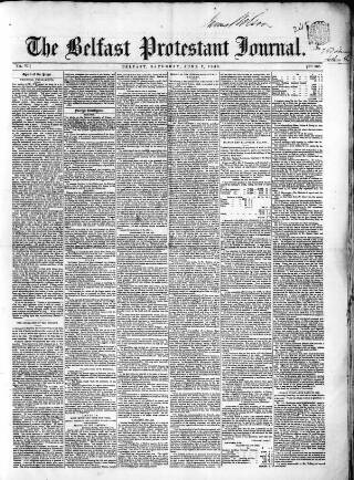 cover page of Belfast Protestant Journal published on June 2, 1849