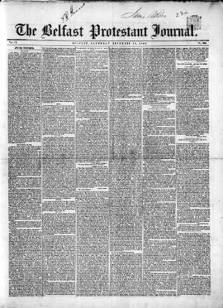 cover page of Belfast Protestant Journal published on December 29, 1849